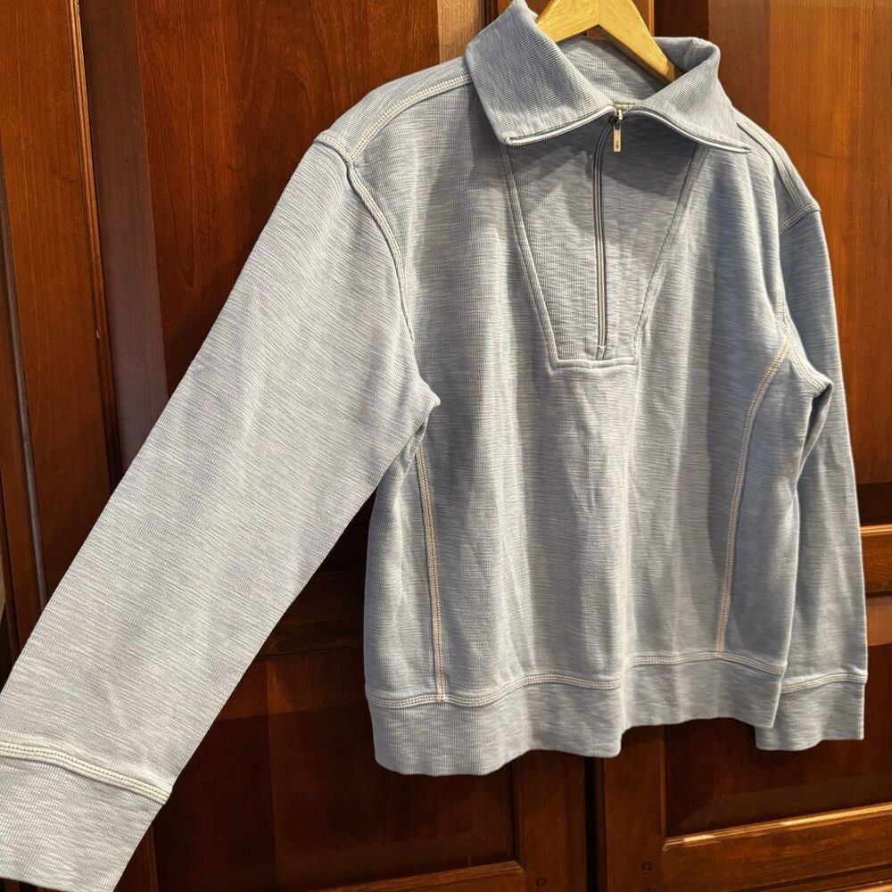 Tommy Bahama Tobago Bay 1/4 Zip Pullover Women’s Blue Textured Knit Sweatshirt L - Picture 12 of 15